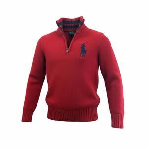 Polo Ralph Lauren Boys Red Quarter-Zip Big Pony Sweater Size 6